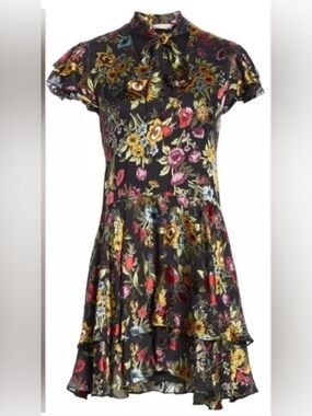 Alice + Olivia Moore Ruffle Tiered Floral Mini Silk Blend Dress Size 10